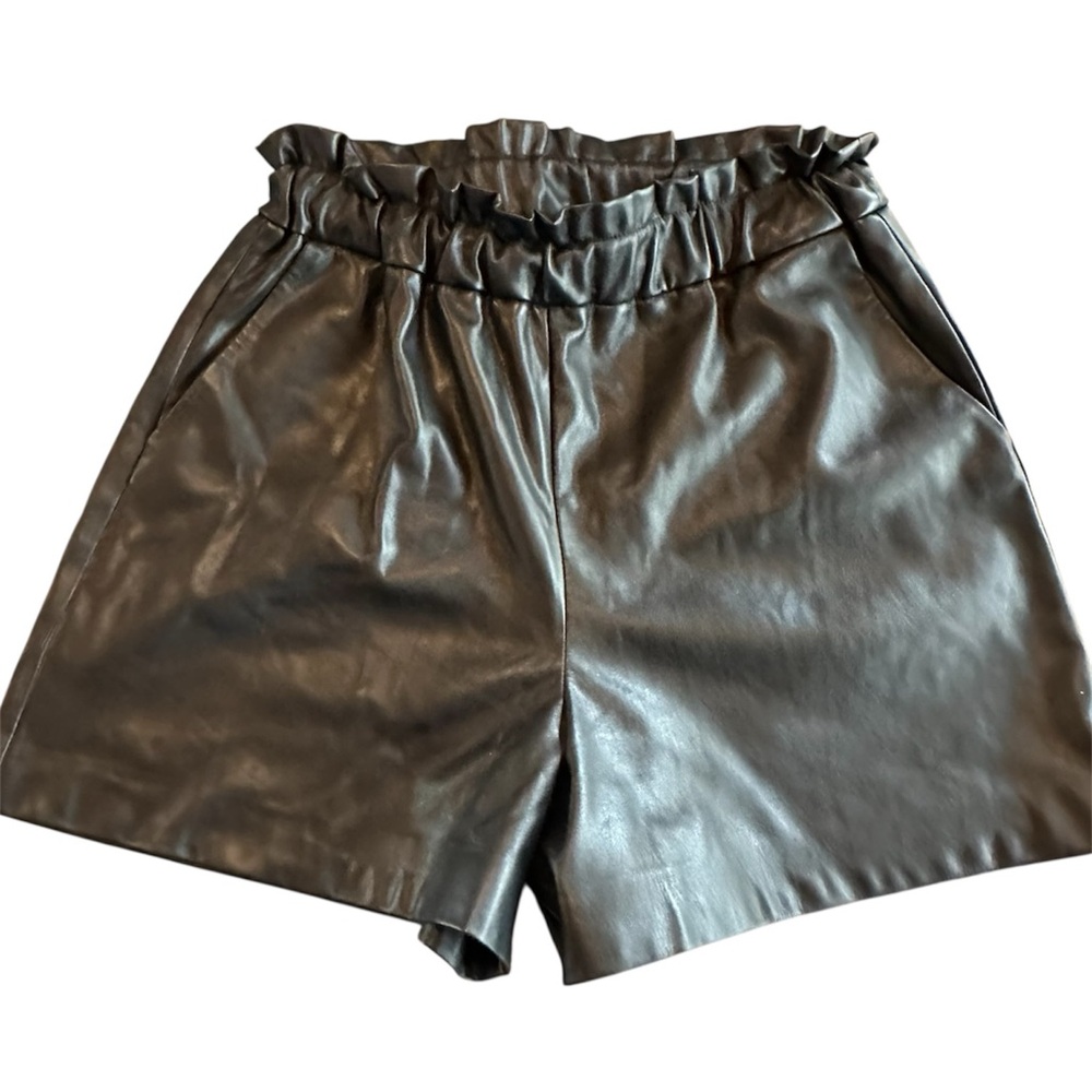 The Drop Black Faux Leather Paper-bag Waist Shorts Size Small